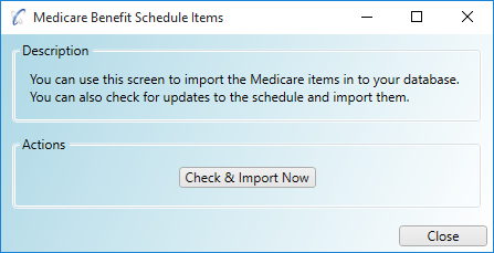 Importing/updating the Medicare Benefits Schedule (MBS) Items