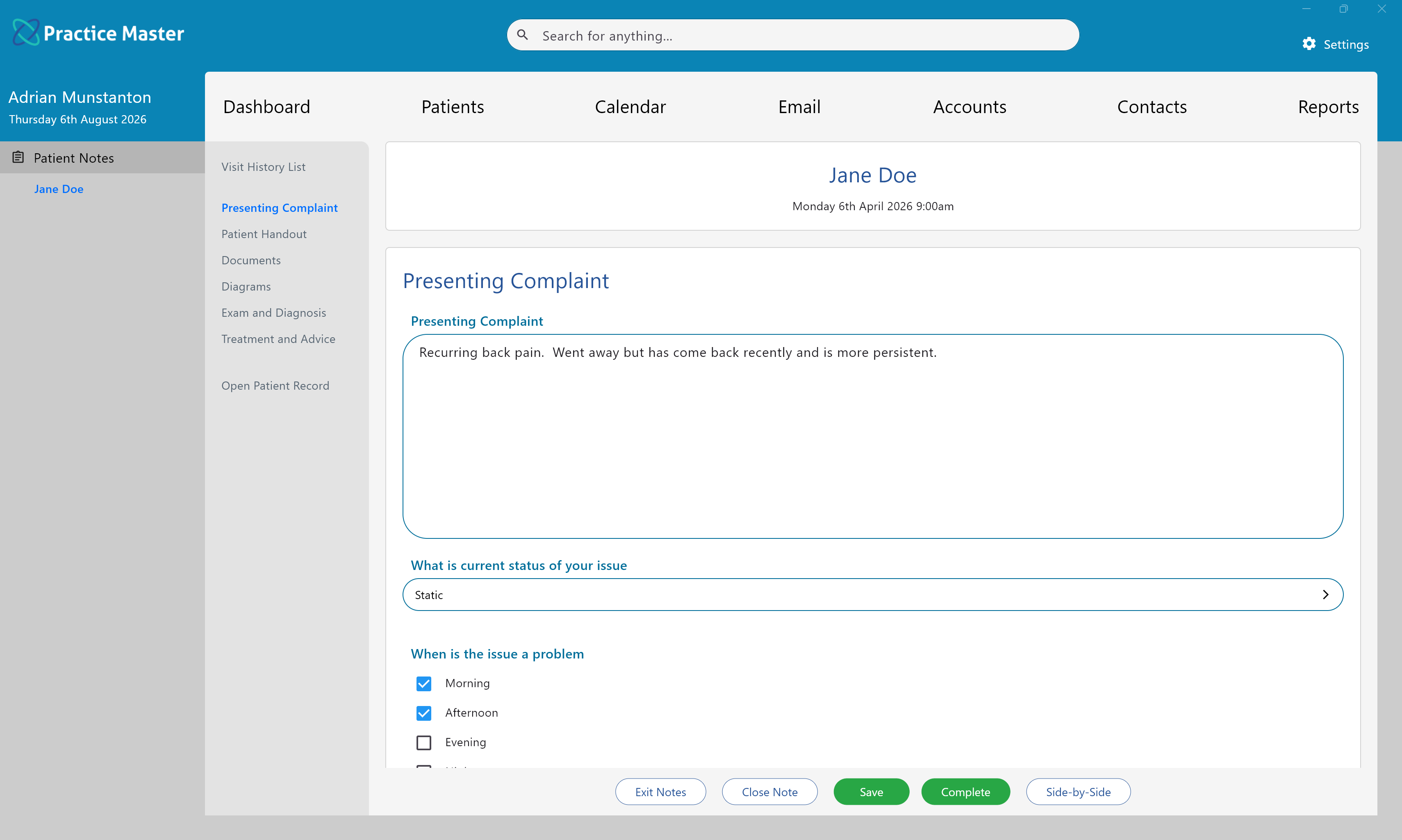 Customisable patient note forms in Practice Master Pro