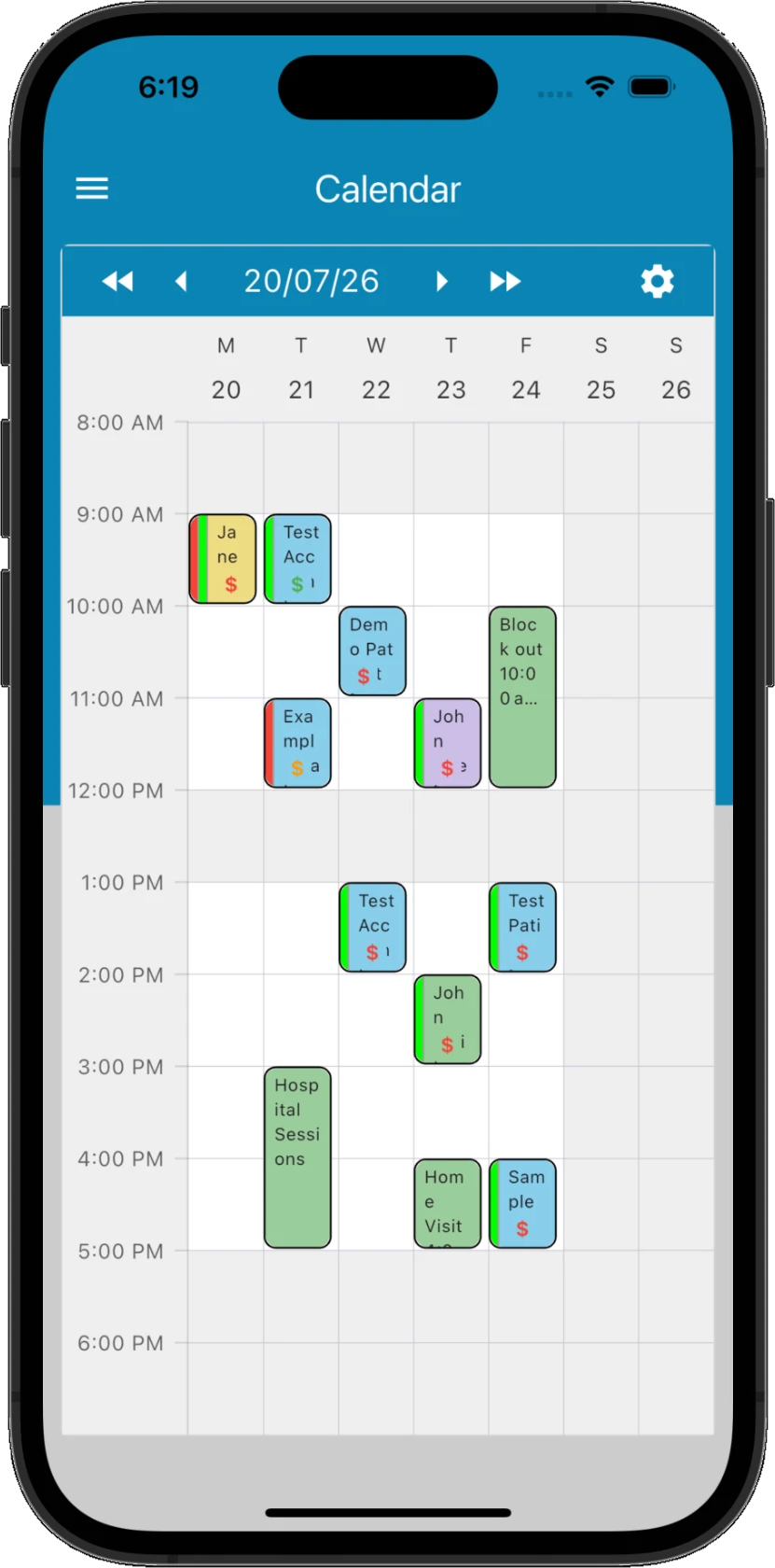 Practice Master Pro billing information linked to the appointment calendar