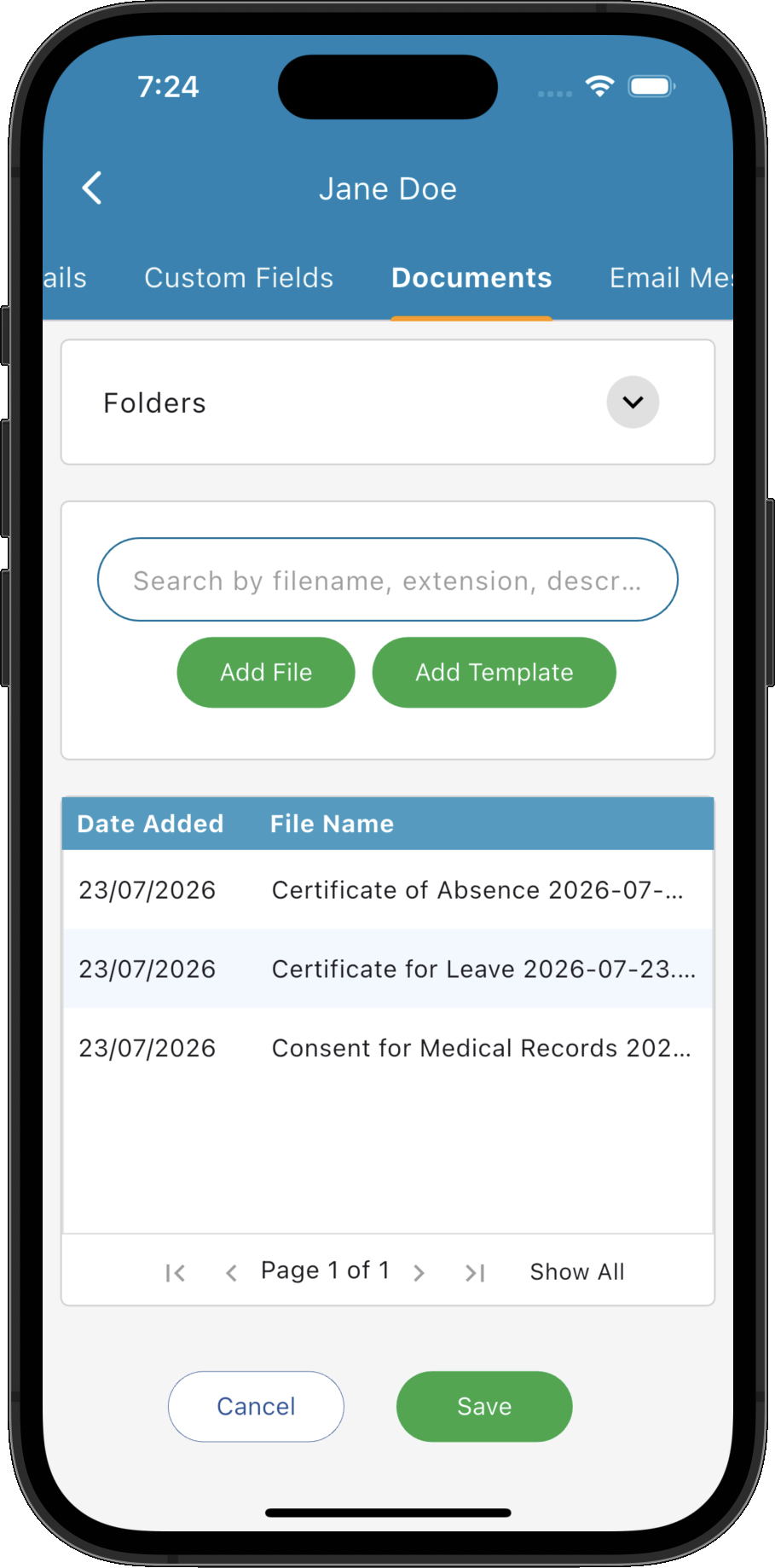 Patient documents stored in Practice Master Pro on desktop and mobile